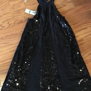 Halter sequin Black Dress. Size Lg. New w Tags